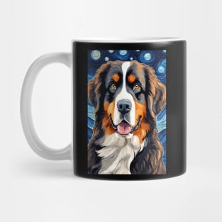 Bernese Mountain Dog Breed Painting in a Van Gogh Starry Night Art Style Mug